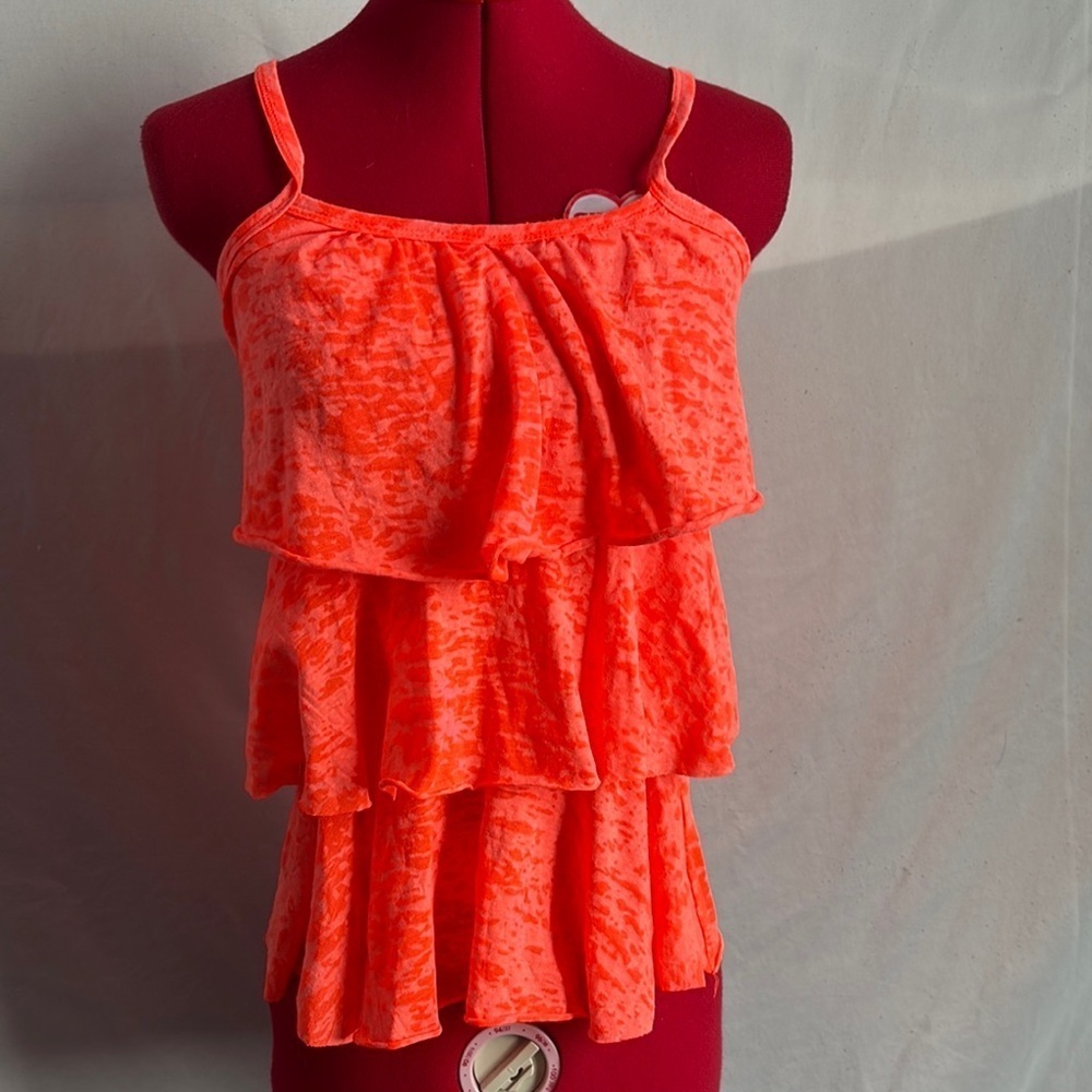SM342 Just One Vibrant Orange Ruffled Tiered Camisole